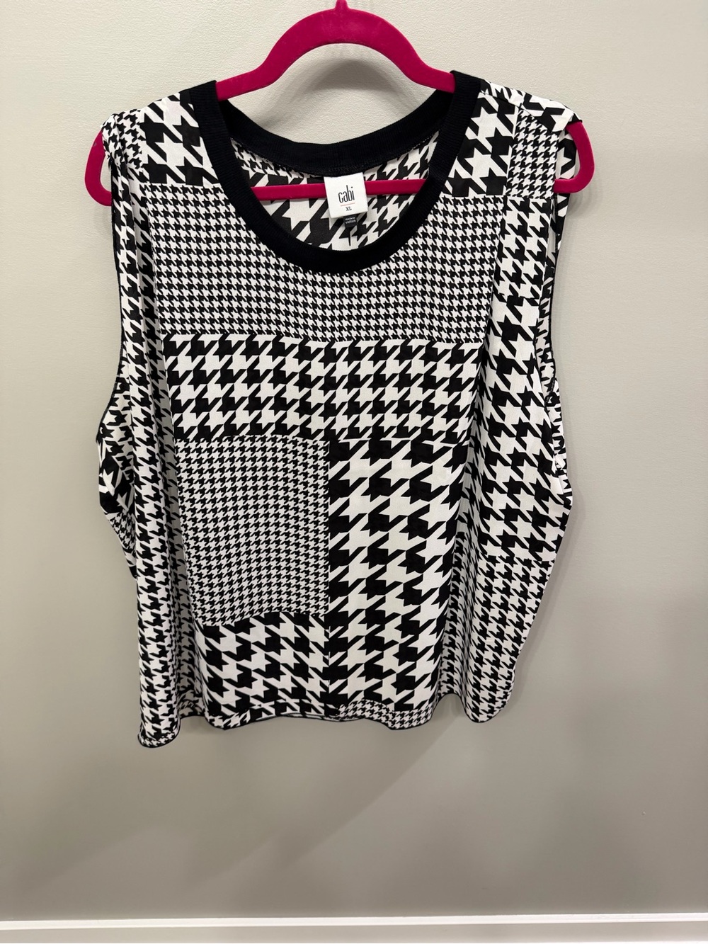 CAbi Black & White Patchwork Houndstooth Sleeveless Tank
